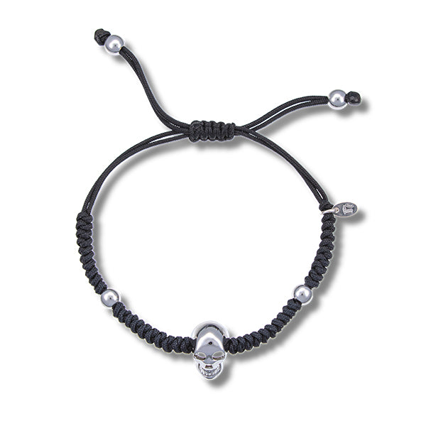 Pulsera Macramé Oro Blanco 18k con Calavera
