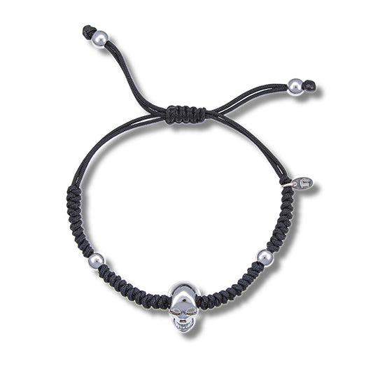 Pulsera Macramé Oro Blanco 18k con Calavera