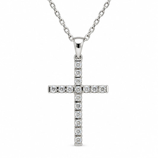CRUZ DE ORO BLANCO 18kt  CON DIAMANTES