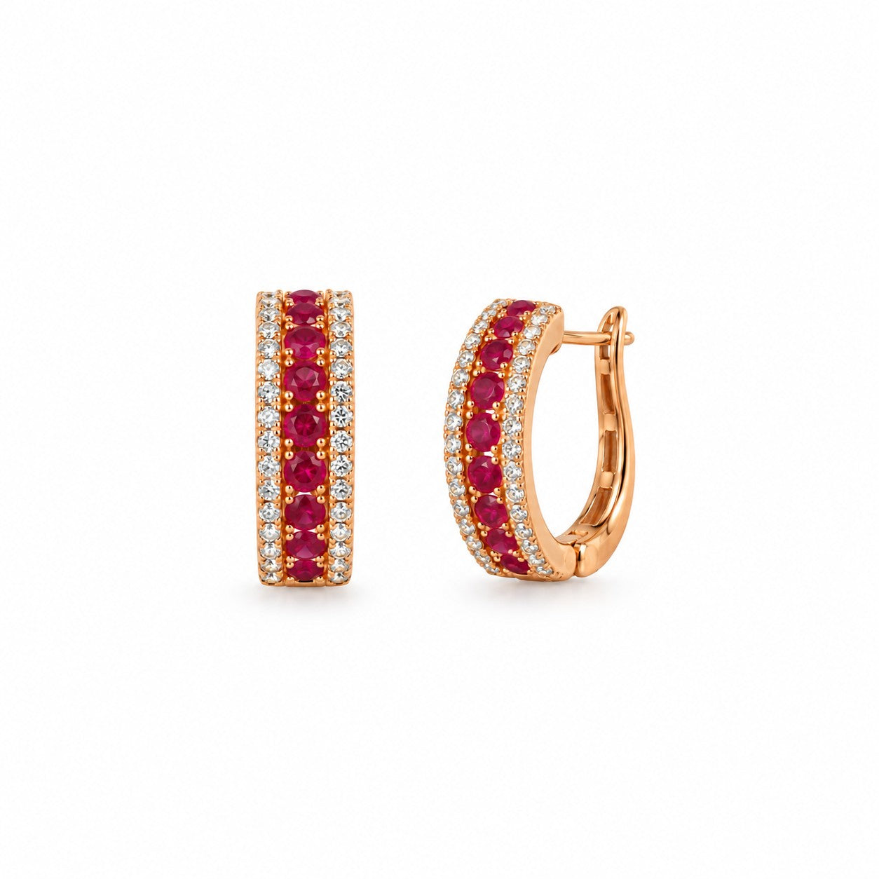 PENDIENTES DE ORO ROSA 18KT CON RUBY Y DIAMANTES