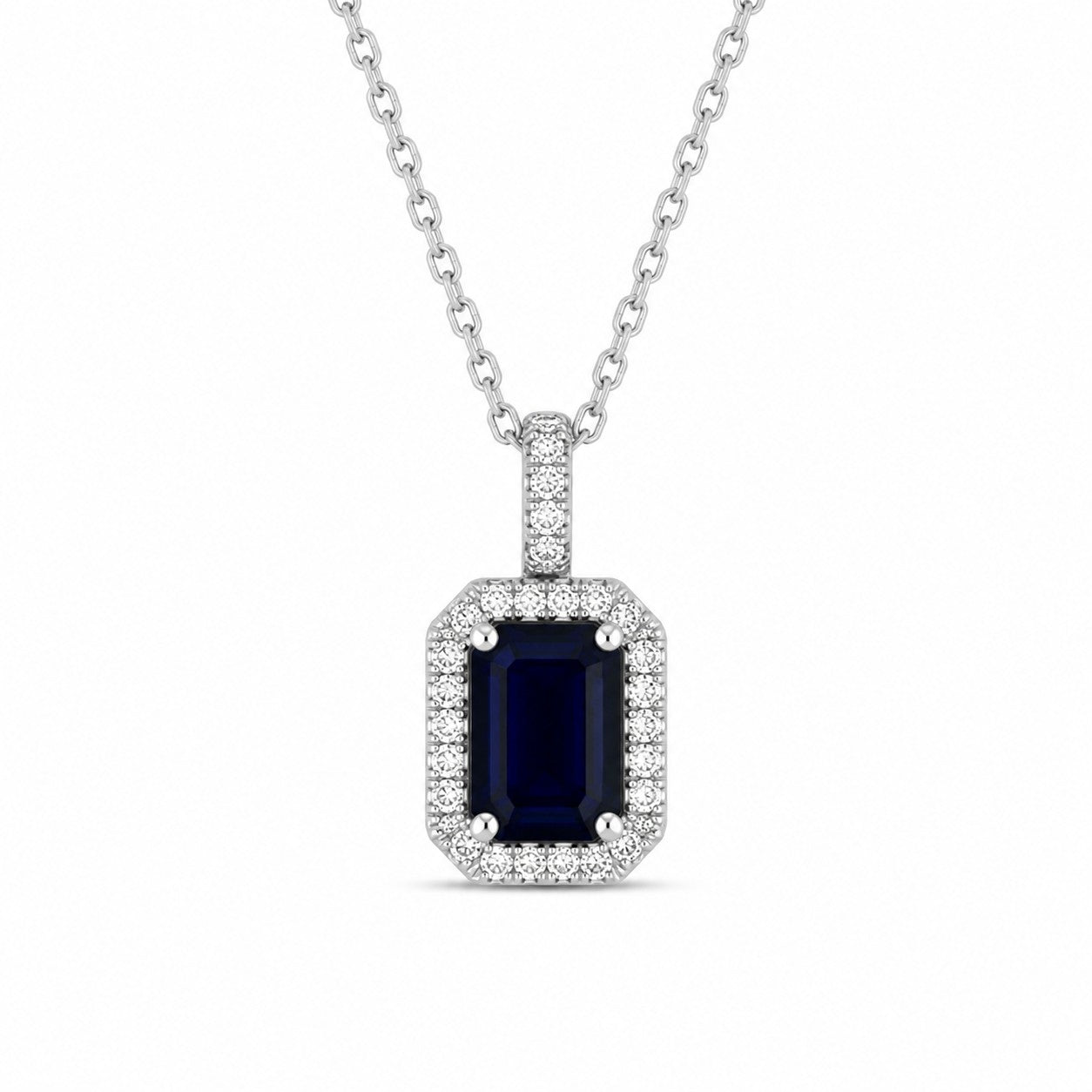 COLGANTE ORO BLANCO 18KT CON SAFIRO AZUL Y DIAMANTES