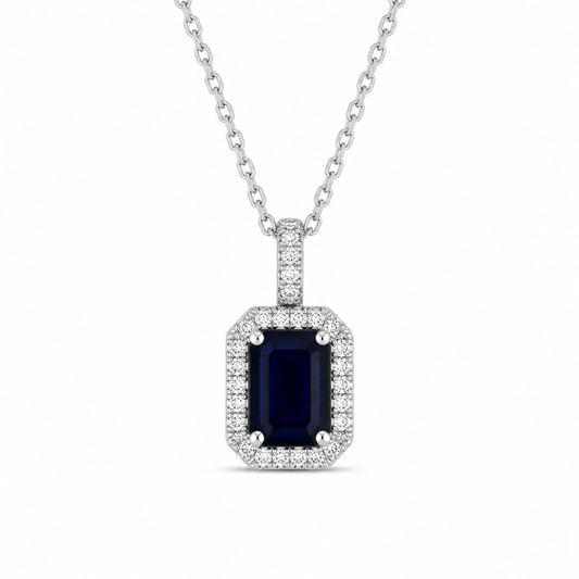 COLGANTE ORO BLANCO 18KT CON SAFIRO AZUL Y DIAMANTES