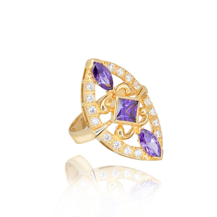 Lavender Zircon Shuttle Ring 18K Yellow Gold