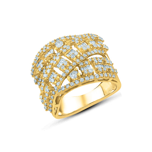 Anillo Cruzado Ancho Diamantes Oro Amarillo 18K
