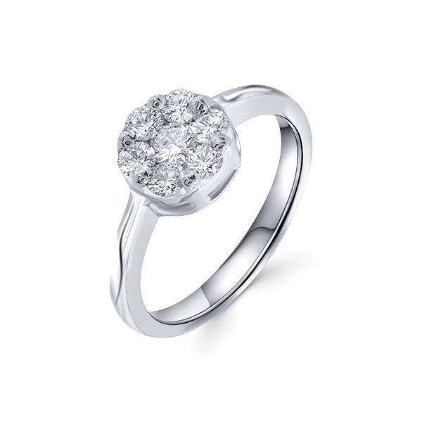 Anillo Flor con 7 Diamantes en Oro Blanco 18K