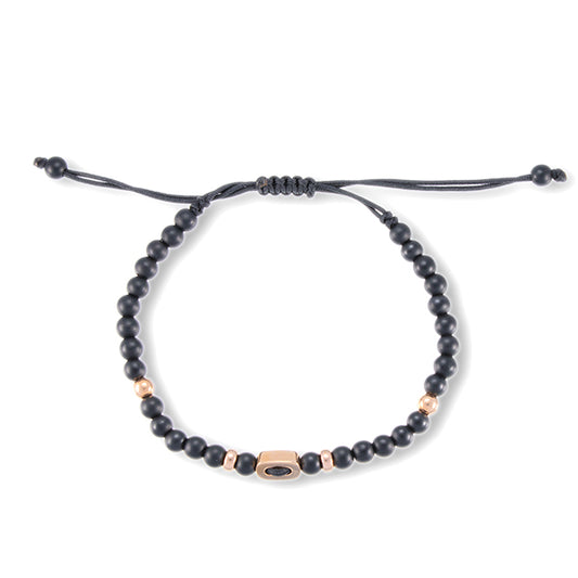 18K Gold Bracelet with Black Onyx and Macrame