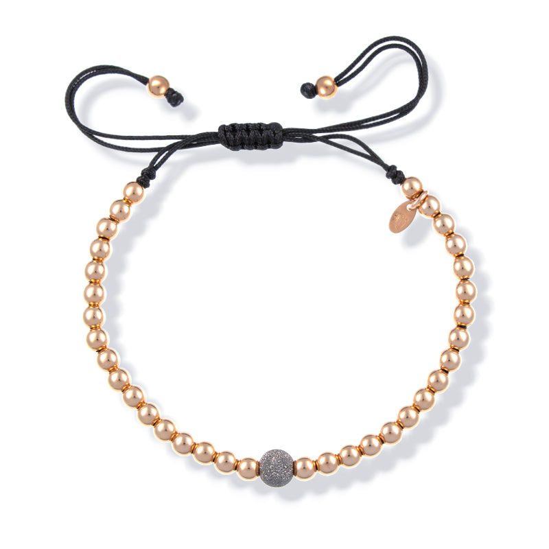 18k Rose Gold Macramé Bracelet with Diamond Ball