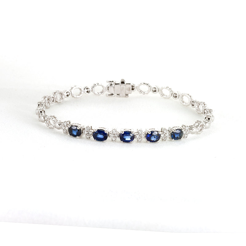 Medium Riviere Bracelet-Sapphire and Diamonds-White Gold