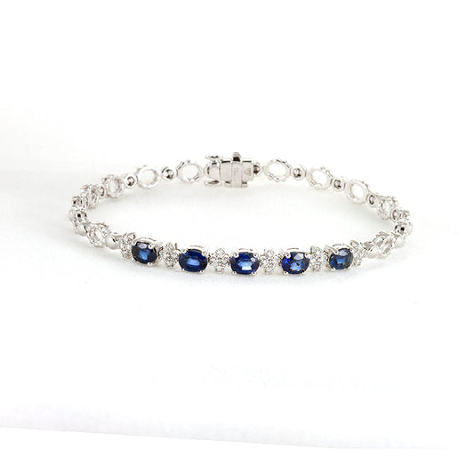 Pulsera Medio Riviere-Zafiro y Diamantes-Oro Blanc