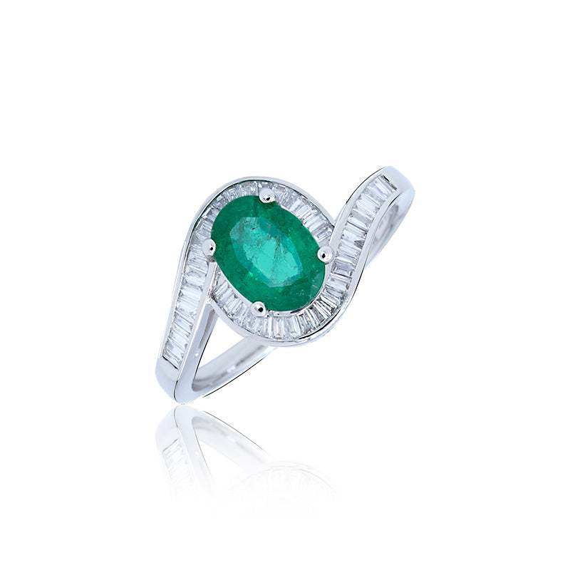 Emerald and Diamond Twist Ring 18K Gold