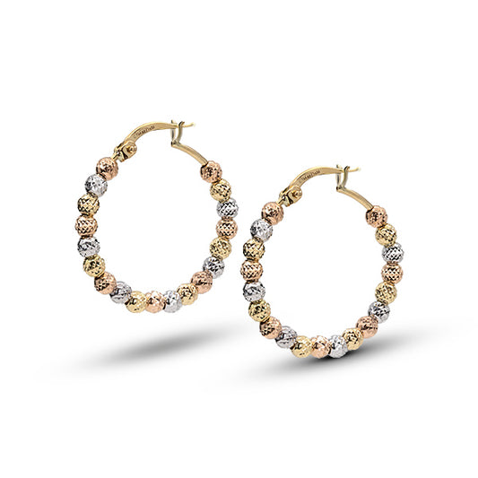 Diamond Ball Earring 2mm Tricolor Gold 18k