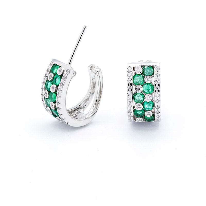 Pendientes Medio Aro Esmeraldas y Diamantes