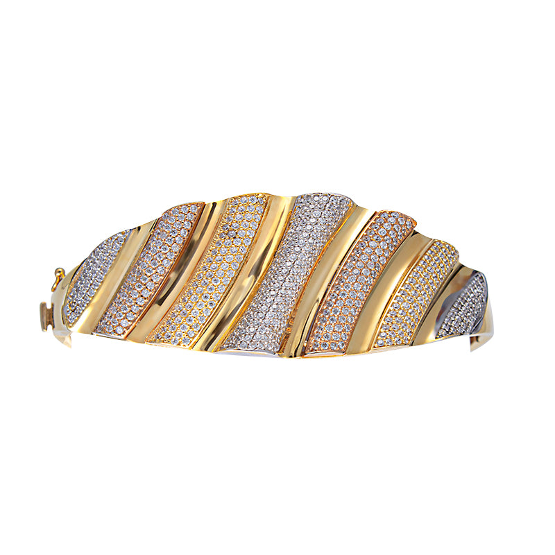 Rigid Tricolor 18K Gold Bracelet with Zircons