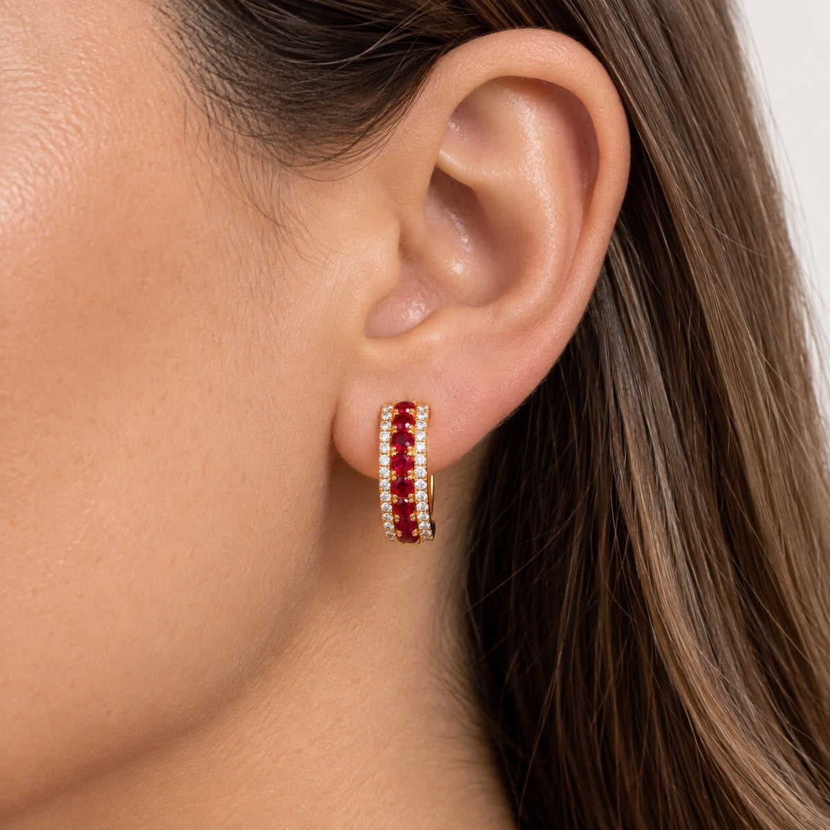 PENDIENTES DE ORO ROSA 18KT CON RUBY Y DIAMANTES